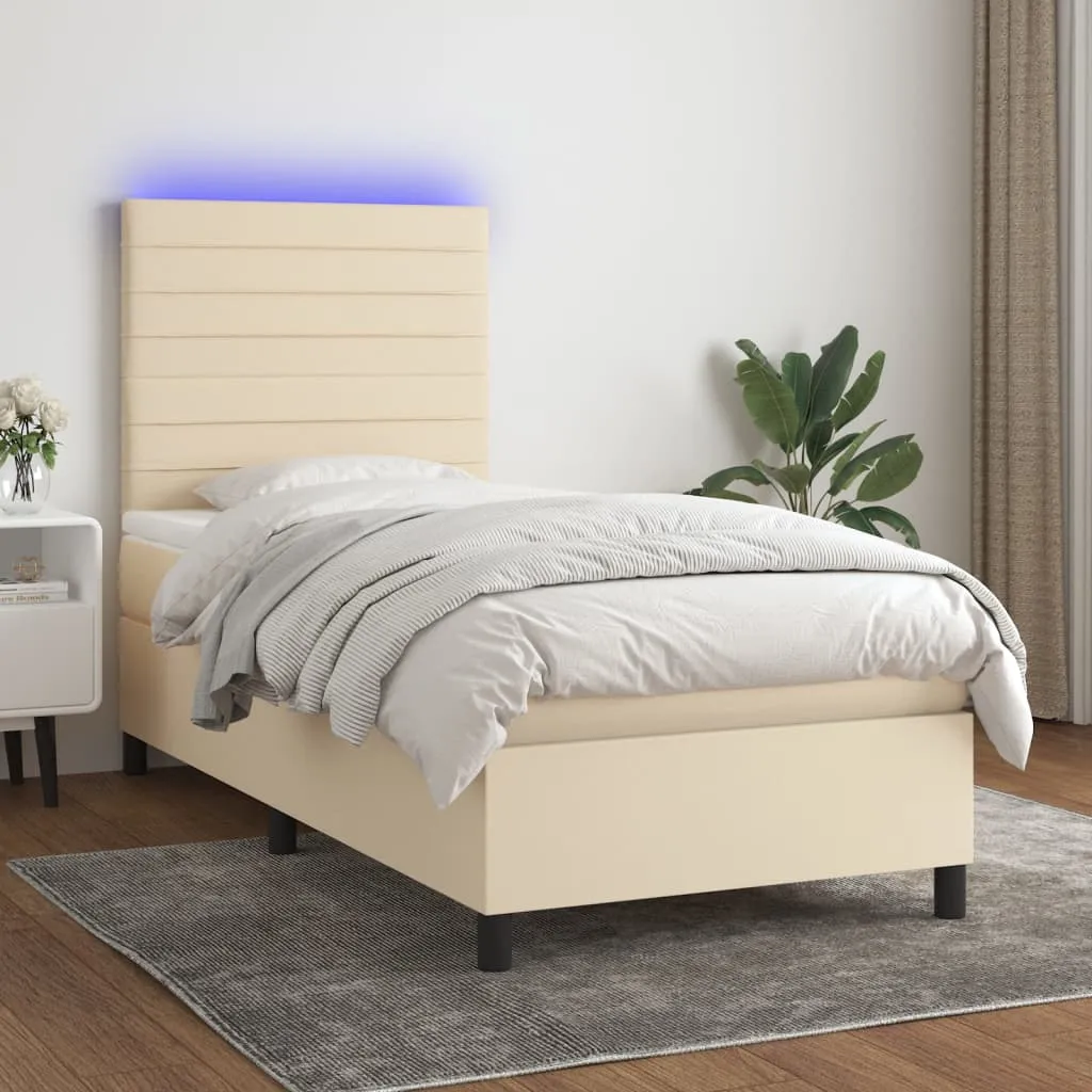 vidaXL Letto a Molle con Materasso e LED Crema 80x200 cm in Tessuto