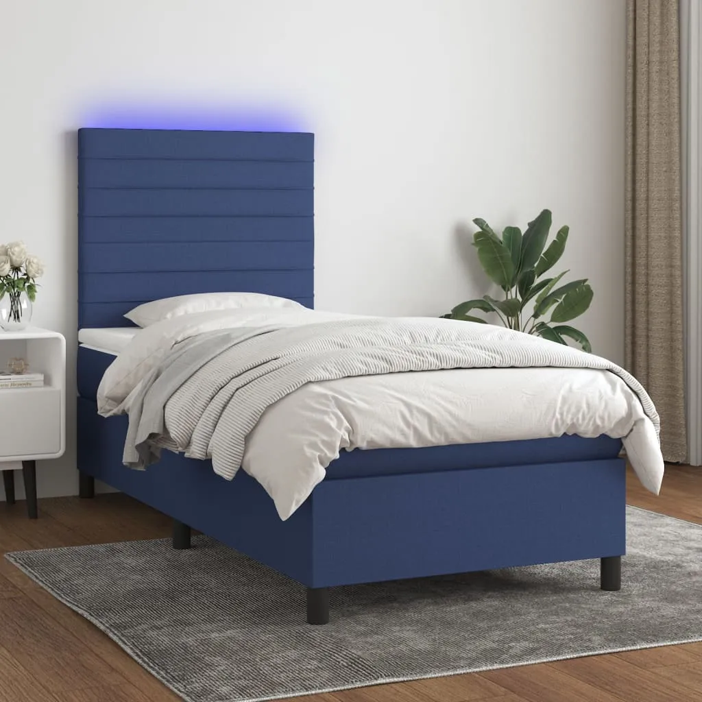 vidaXL Letto a Molle con Materasso e LED Blu 90x190 cm in Tessuto