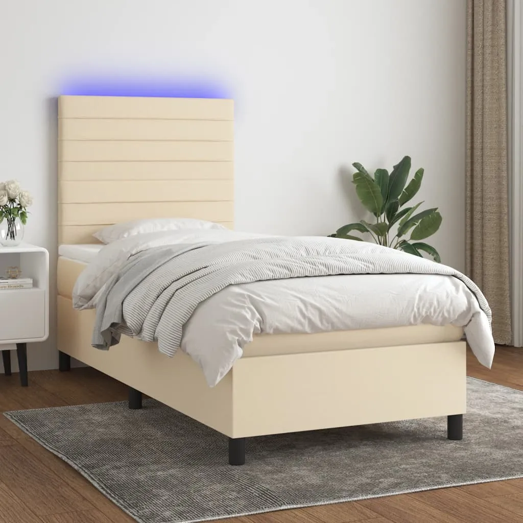 vidaXL Letto a Molle con Materasso e LED Crema 100x200cm in Tessuto