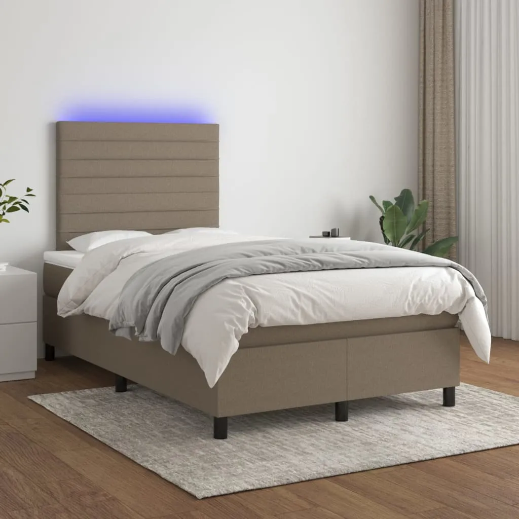 vidaXL Letto a Molle con Materasso e LED Tortora 120x200cm in Tessuto