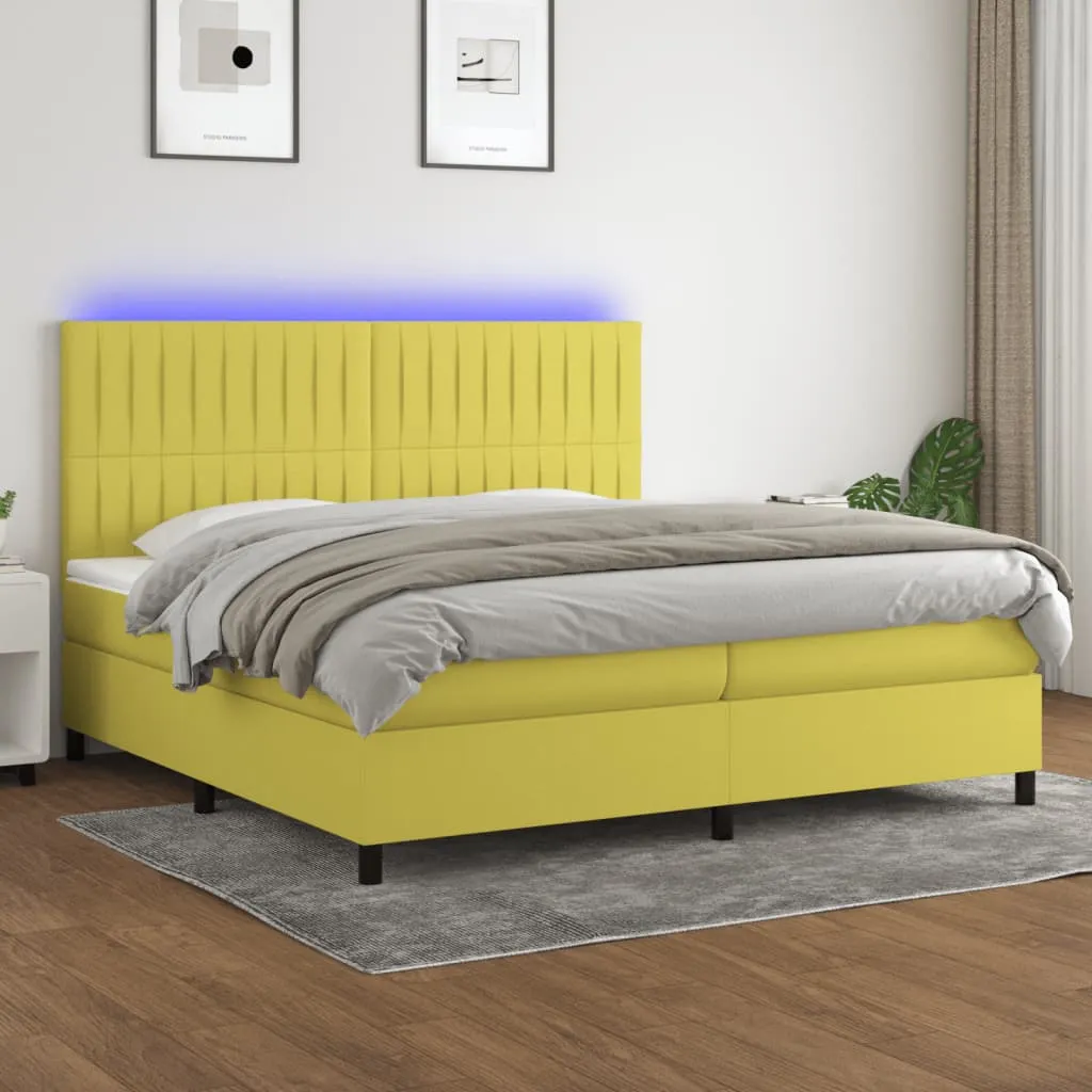 vidaXL Letto a Molle Materasso e LED Verde 200x200cm in Tessuto