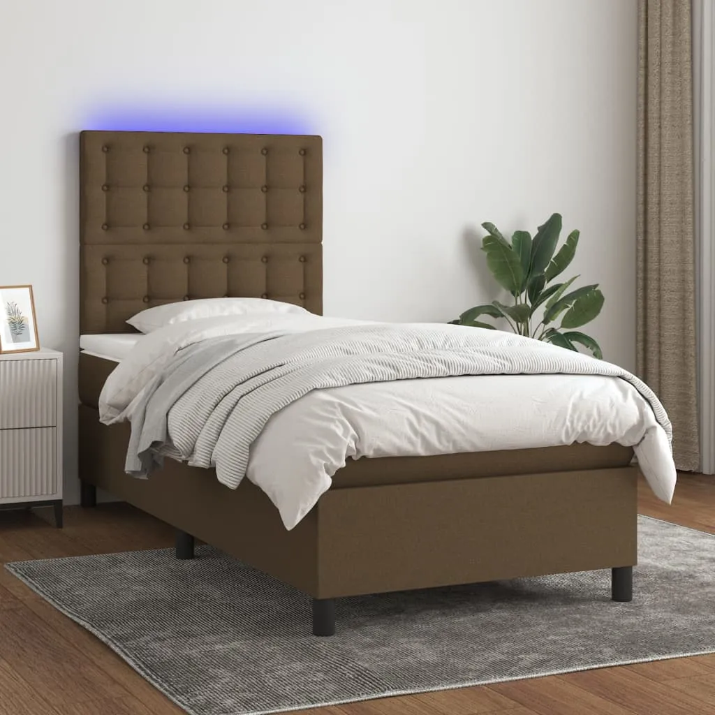 vidaXL Letto a Molle Materasso e LED Marrone Scuro 80x200cm in Tessuto