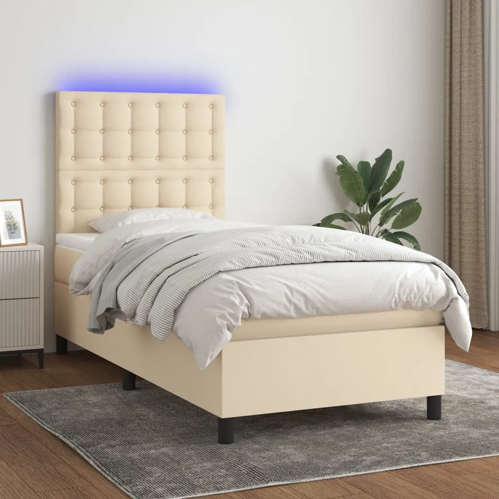 vidaXL Letto a Molle con Materasso e LED Crema 100x200cm in Tessuto