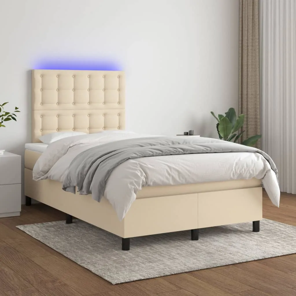 vidaXL Letto a Molle con Materasso e LED Crema 120x200cm in Tessuto