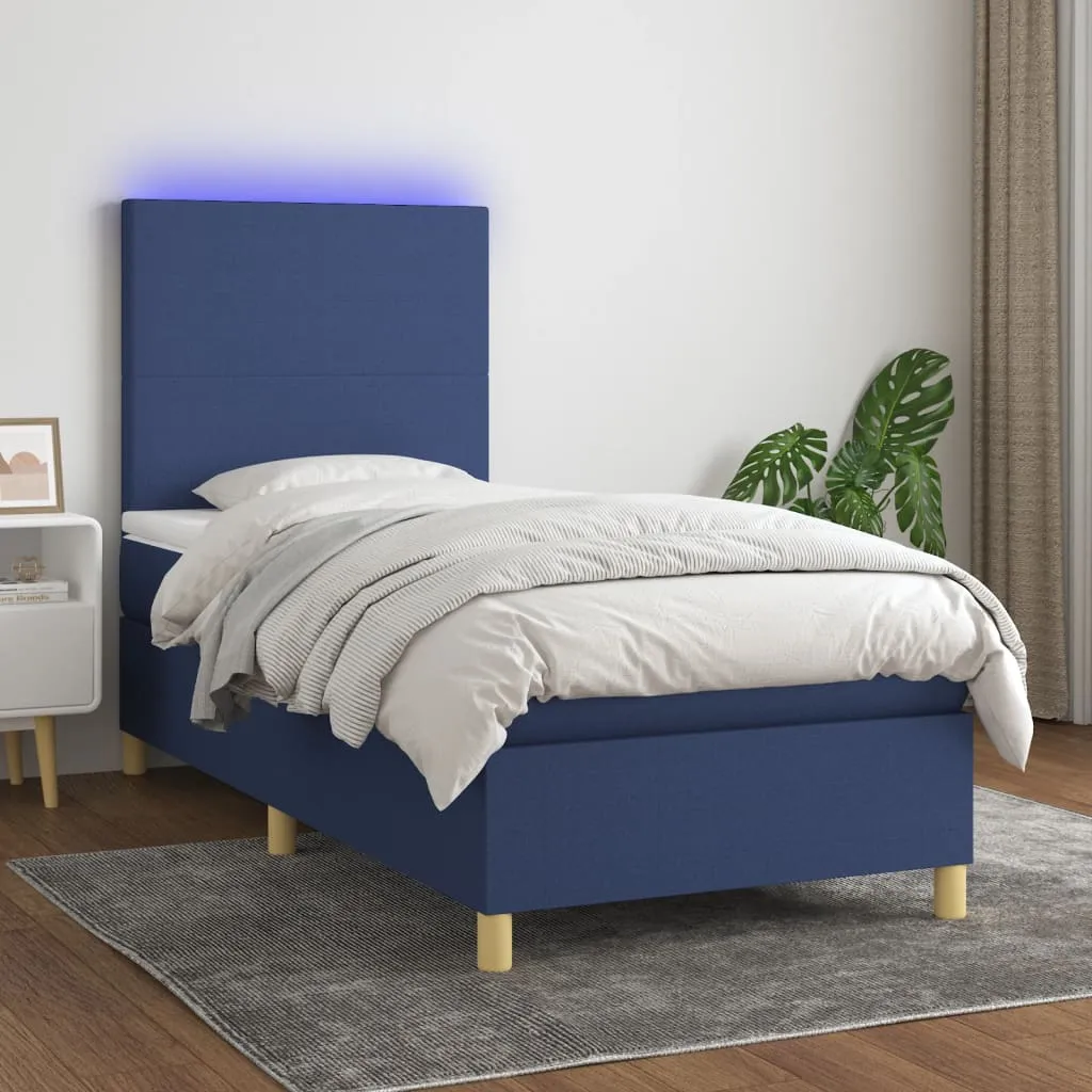 vidaXL Letto a Molle con Materasso e LED Blu 80x200 cm in Tessuto