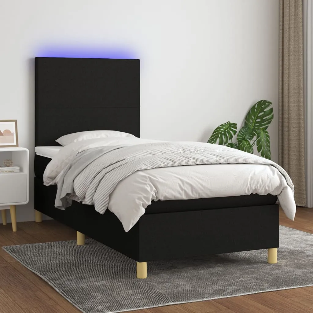 vidaXL Letto a Molle con Materasso e LED Nero 100x200 cm in Tessuto