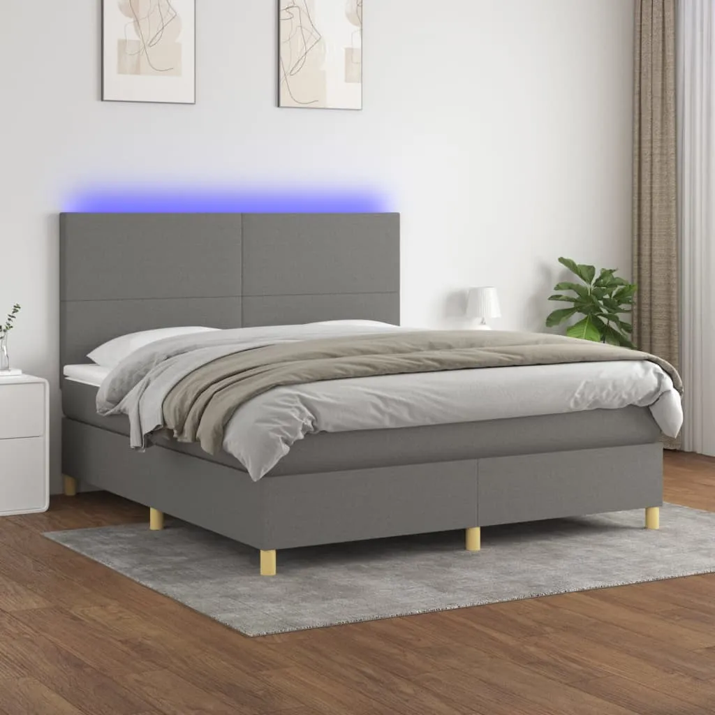 vidaXL Letto a Molle Materasso e LED Grigio Scuro 180x200cm in Tessuto