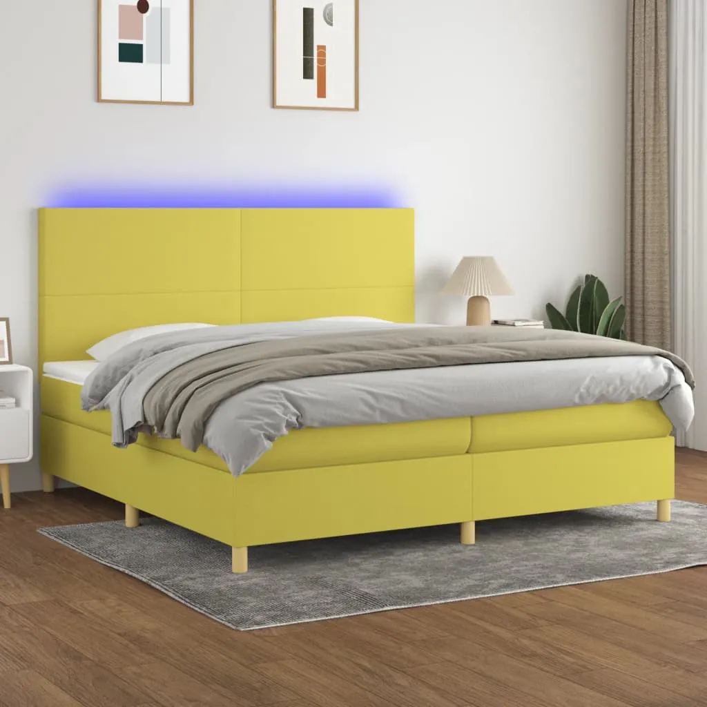 vidaXL Letto a Molle Materasso e LED Verde 200x200cm in Tessuto