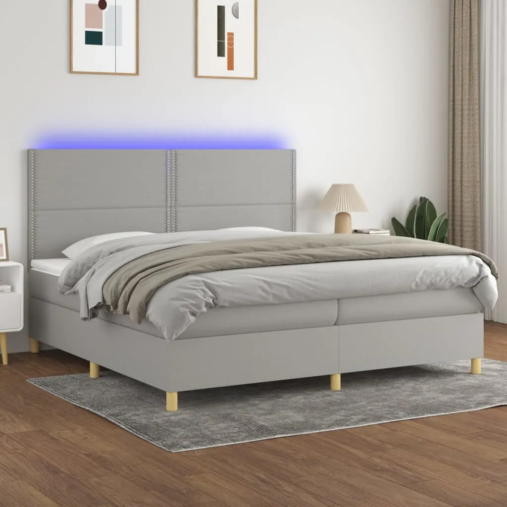 vidaXL Letto a Molle Materasso e LED Grigio Chiaro 200x200 cm Tessuto