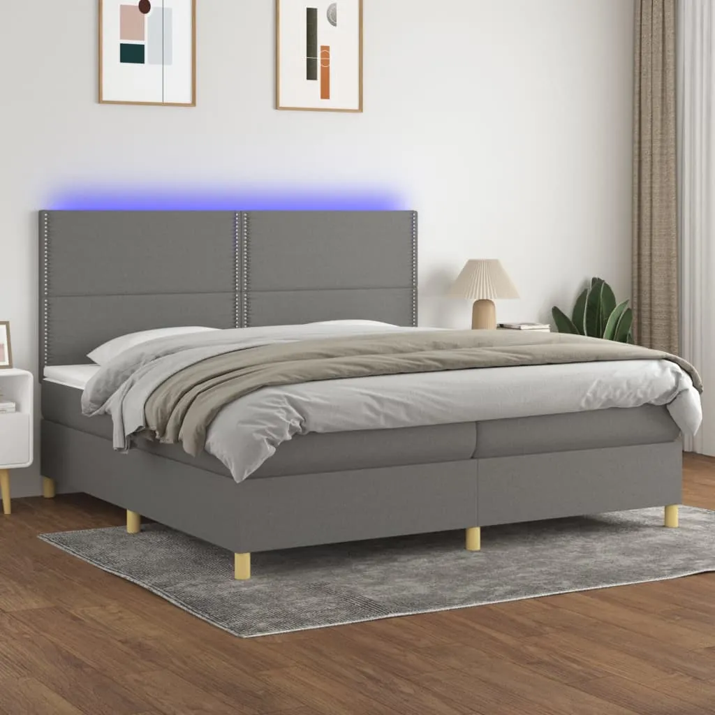 vidaXL Letto a Molle Materasso e LED Grigio Scuro 200x200cm in Tessuto