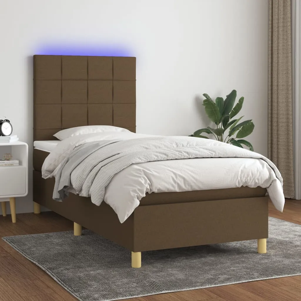 vidaXL Letto a Molle Materasso e LED Marrone Scuro 80x200cm in Tessuto