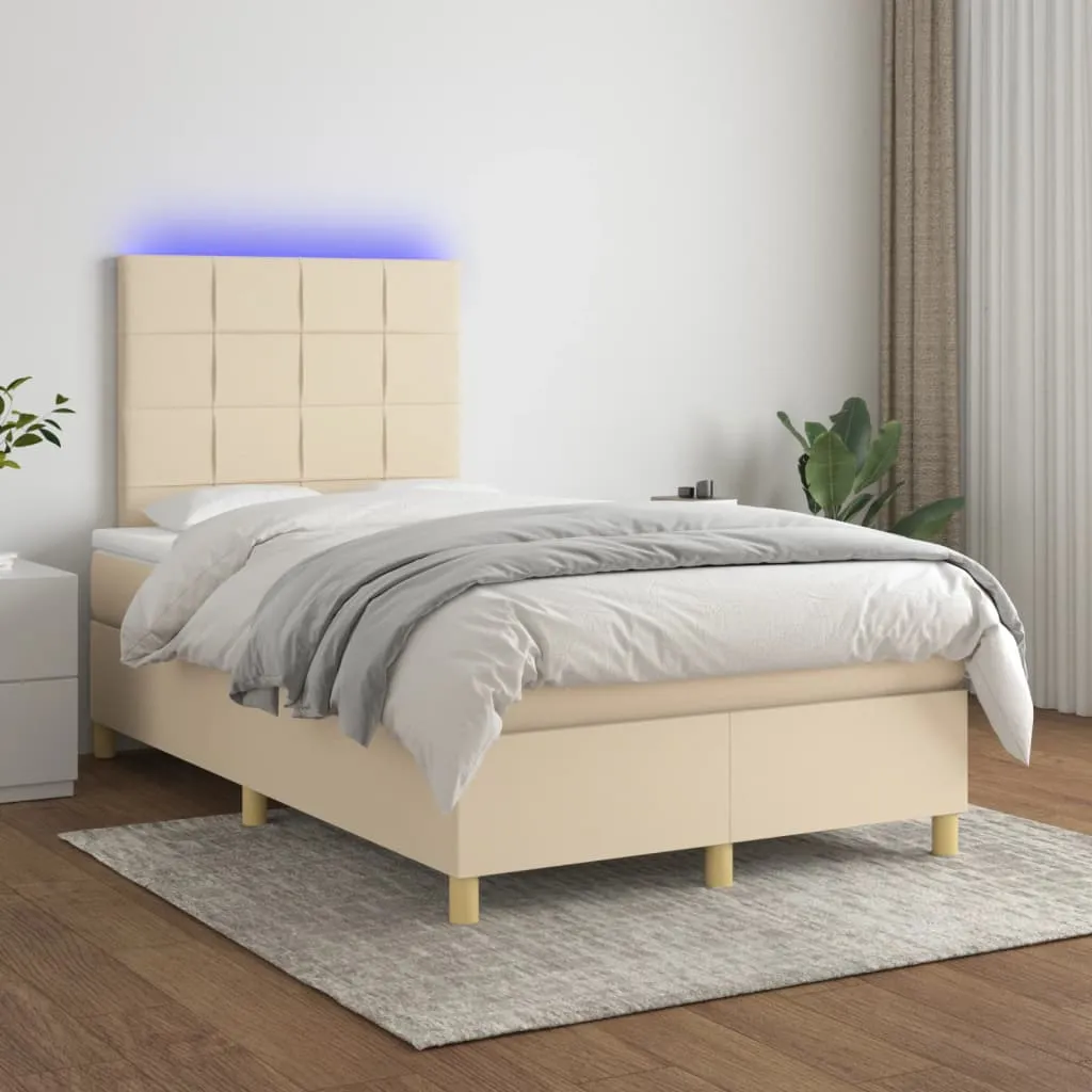 vidaXL Letto a Molle con Materasso e LED Crema 120x200cm in Tessuto