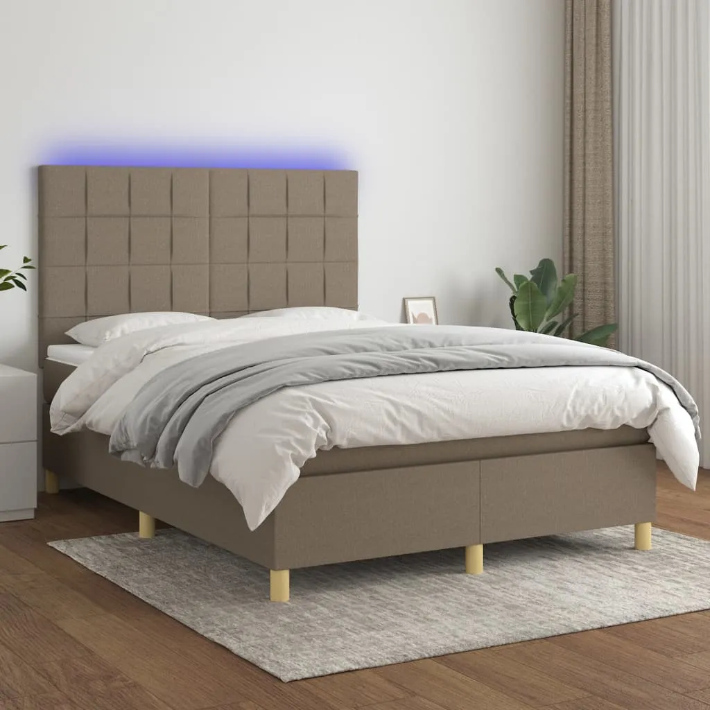 vidaXL Letto a Molle con Materasso e LED Tortora 140x190 cm in Tessuto