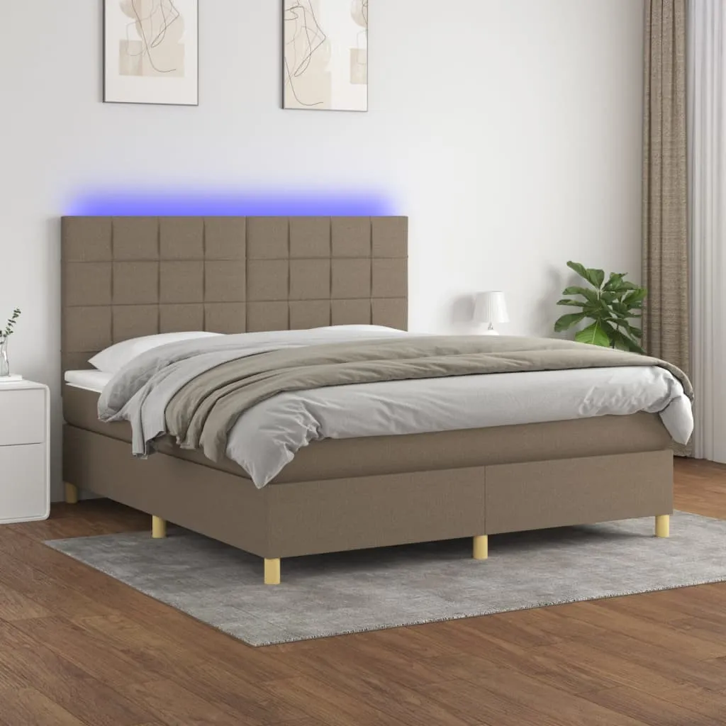 vidaXL Letto a Molle con Materasso e LED Tortora 160x200 cm in Tessuto