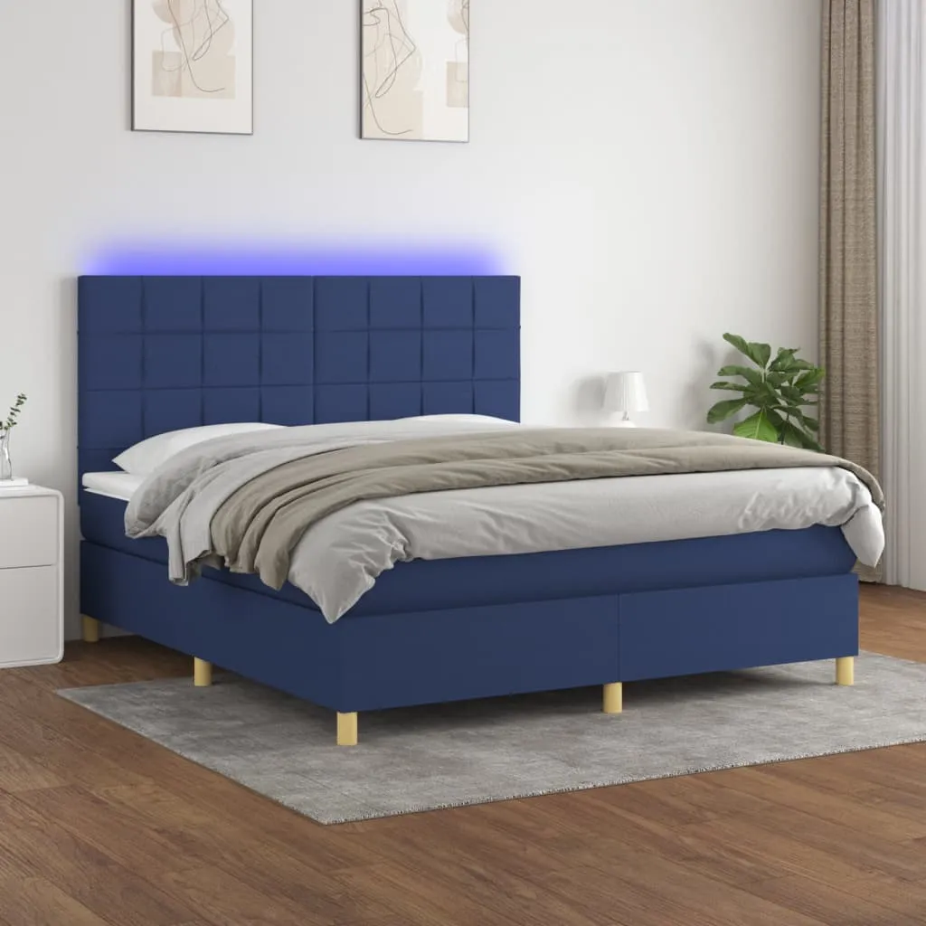 vidaXL Letto a Molle con Materasso e LED Blu 160x200 cm in Tessuto