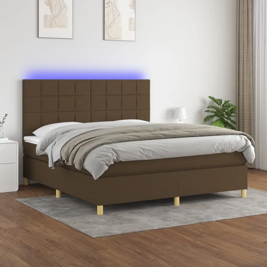 vidaXL Letto a Molle Materasso e LED MarroneScuro 180x200cm in Tessuto