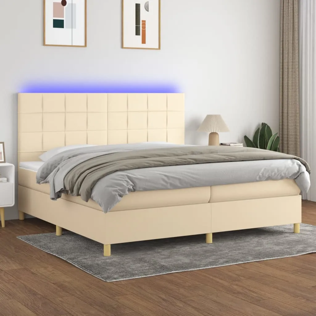 vidaXL Letto a Molle Materasso e LED bianco 200x200cm in Tessuto