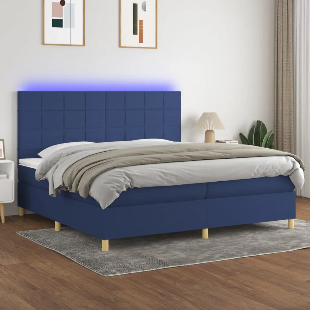 Letto a Molle Materasso e LED Blu 200x200cm in Tessuto