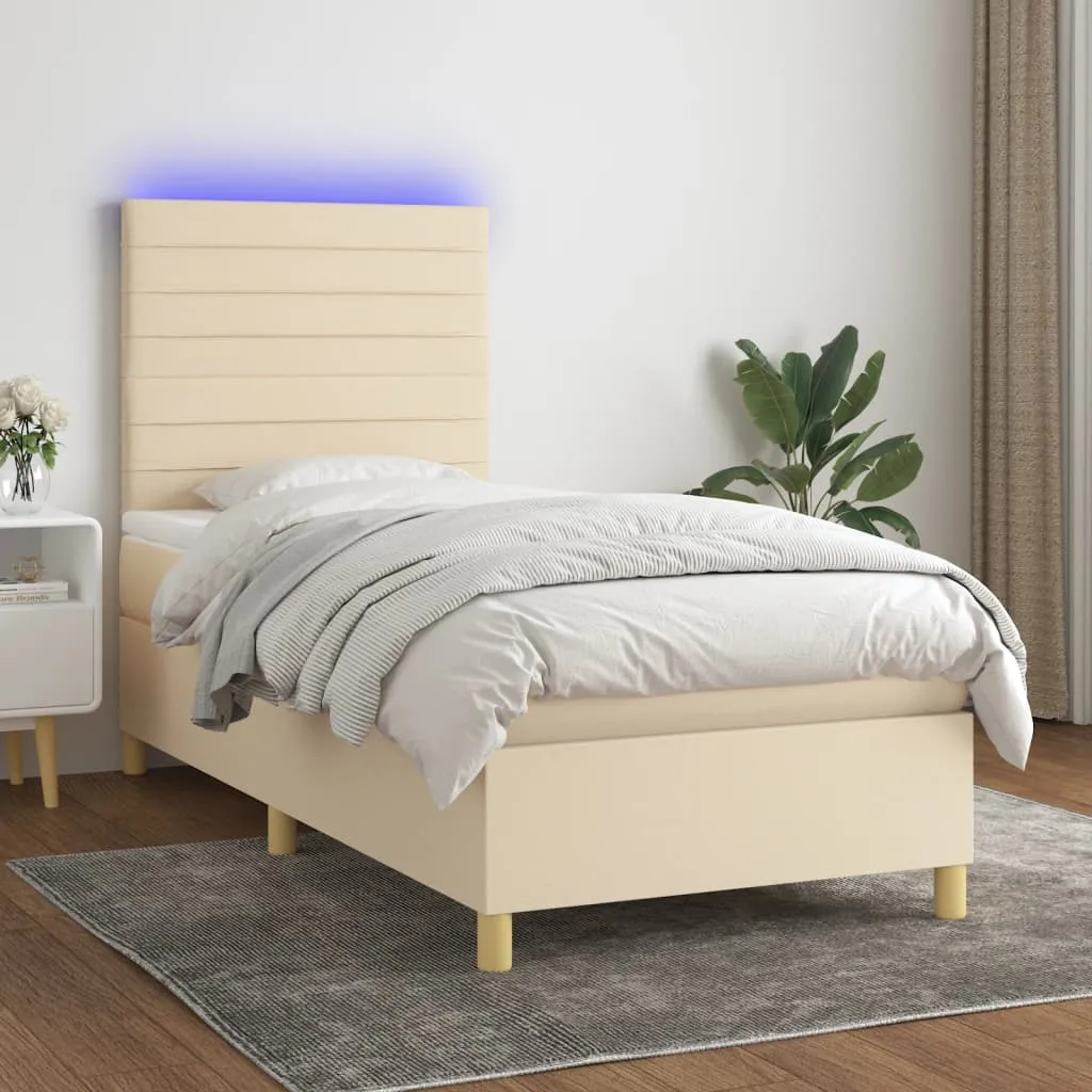 vidaXL Letto a Molle con Materasso e LED Crema 80x200 cm in Tessuto