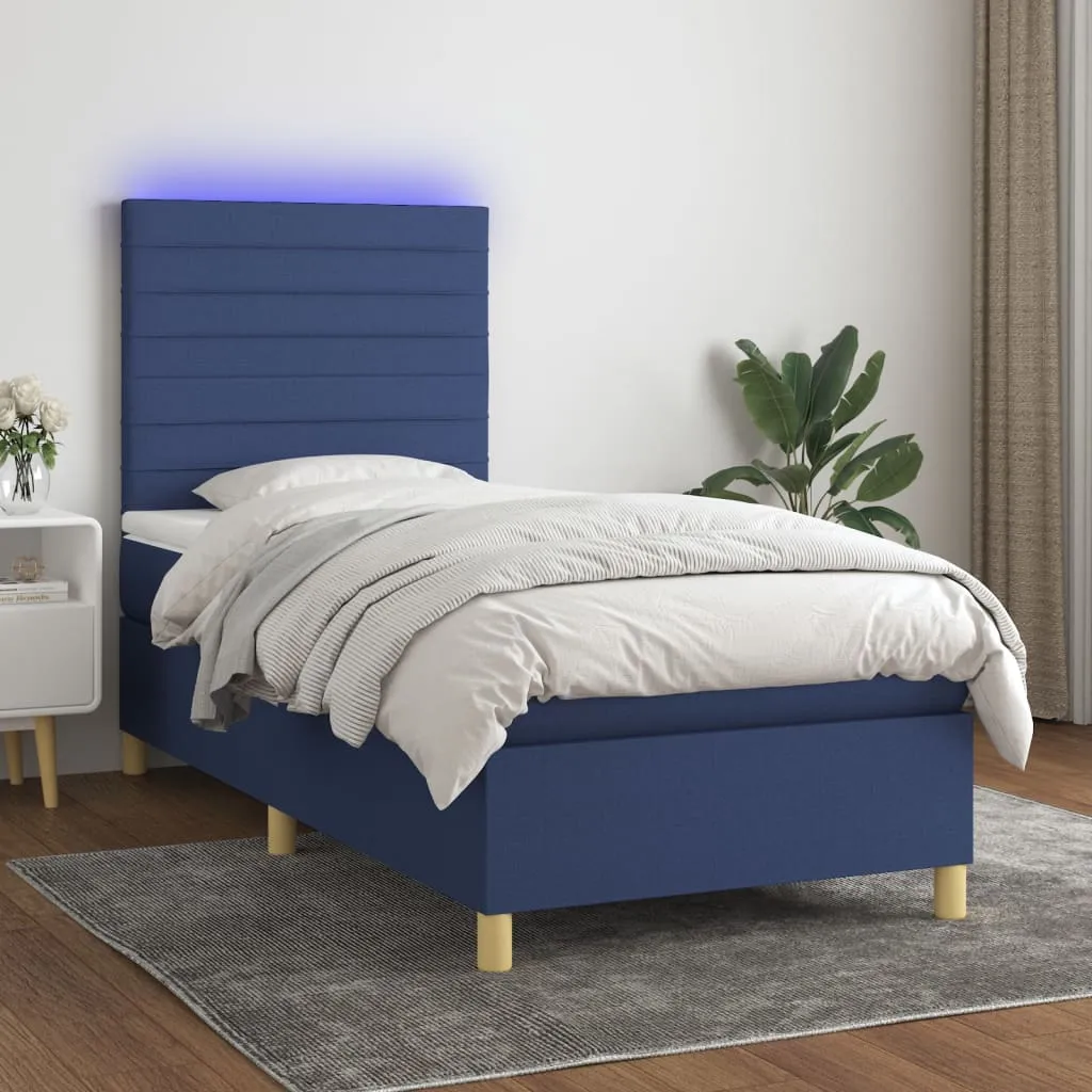 vidaXL Letto a Molle con Materasso e LED Blu 90x190 cm in Tessuto