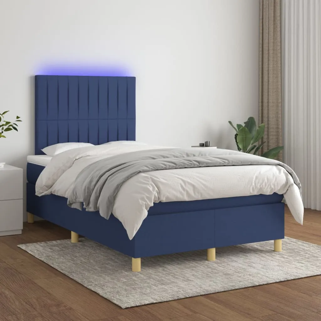 vidaXL Letto a Molle con Materasso e LED Blu 120x200cm in Tessuto