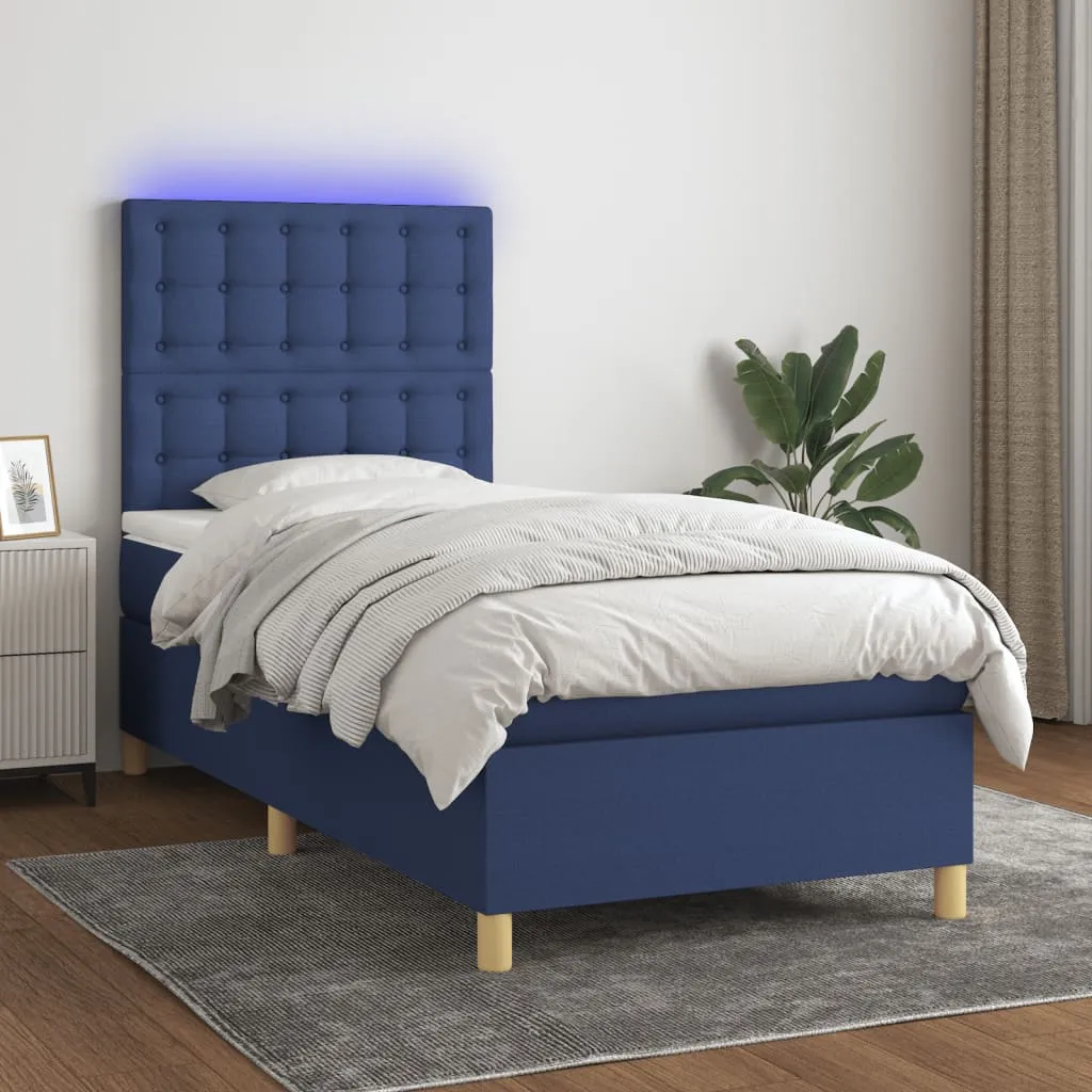 vidaXL Letto a Molle con Materasso e LED Blu 80x200 cm in Tessuto