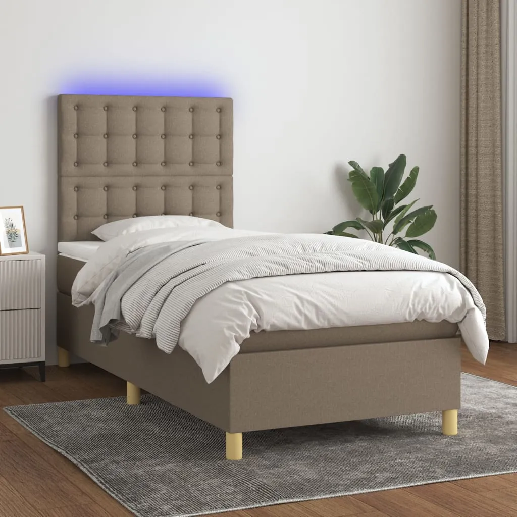 vidaXL Letto a Molle con Materasso e LED Tortora 90x190 cm in Tessuto