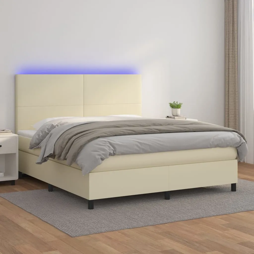 vidaXL Giroletto a Molle con Materasso e LED Crema 160x200 cm