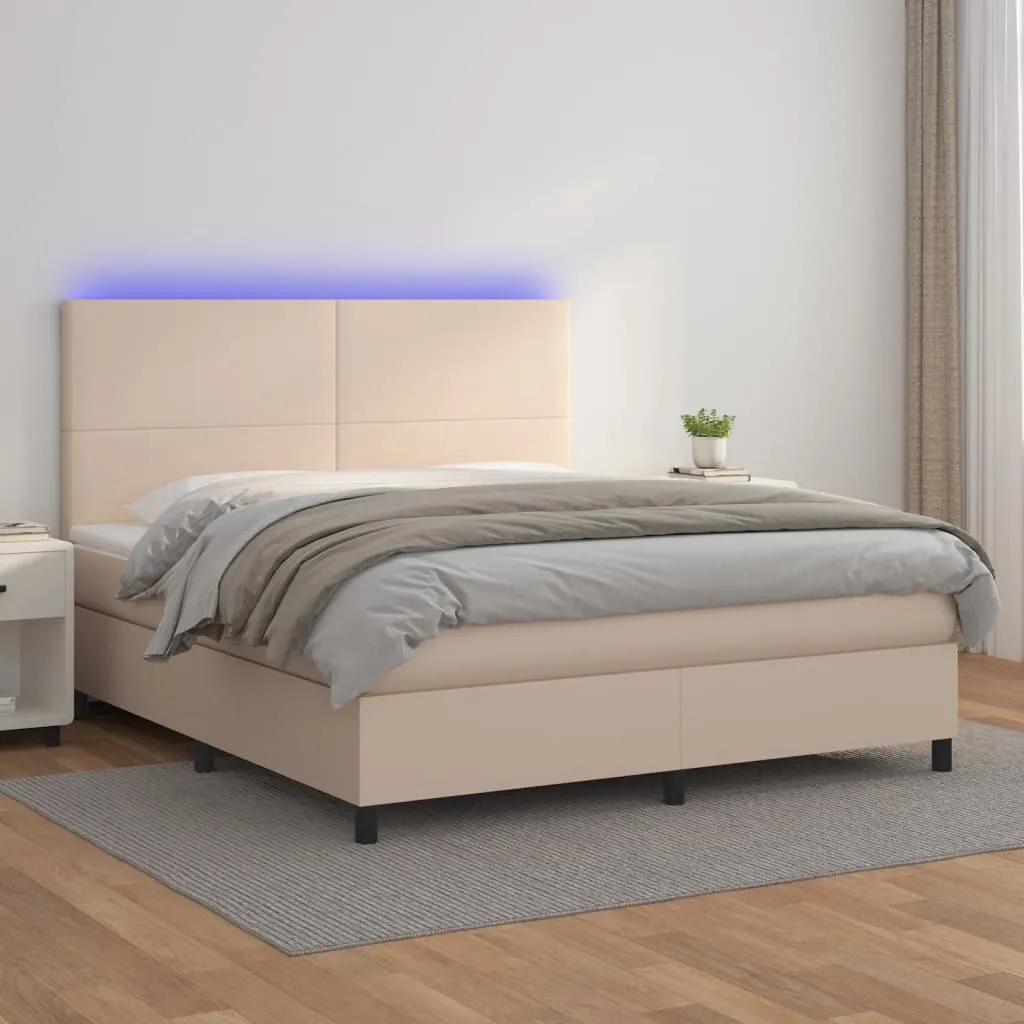 vidaXL Giroletto Molle Materasso e LED Cappuccino 180x200cm Similpelle