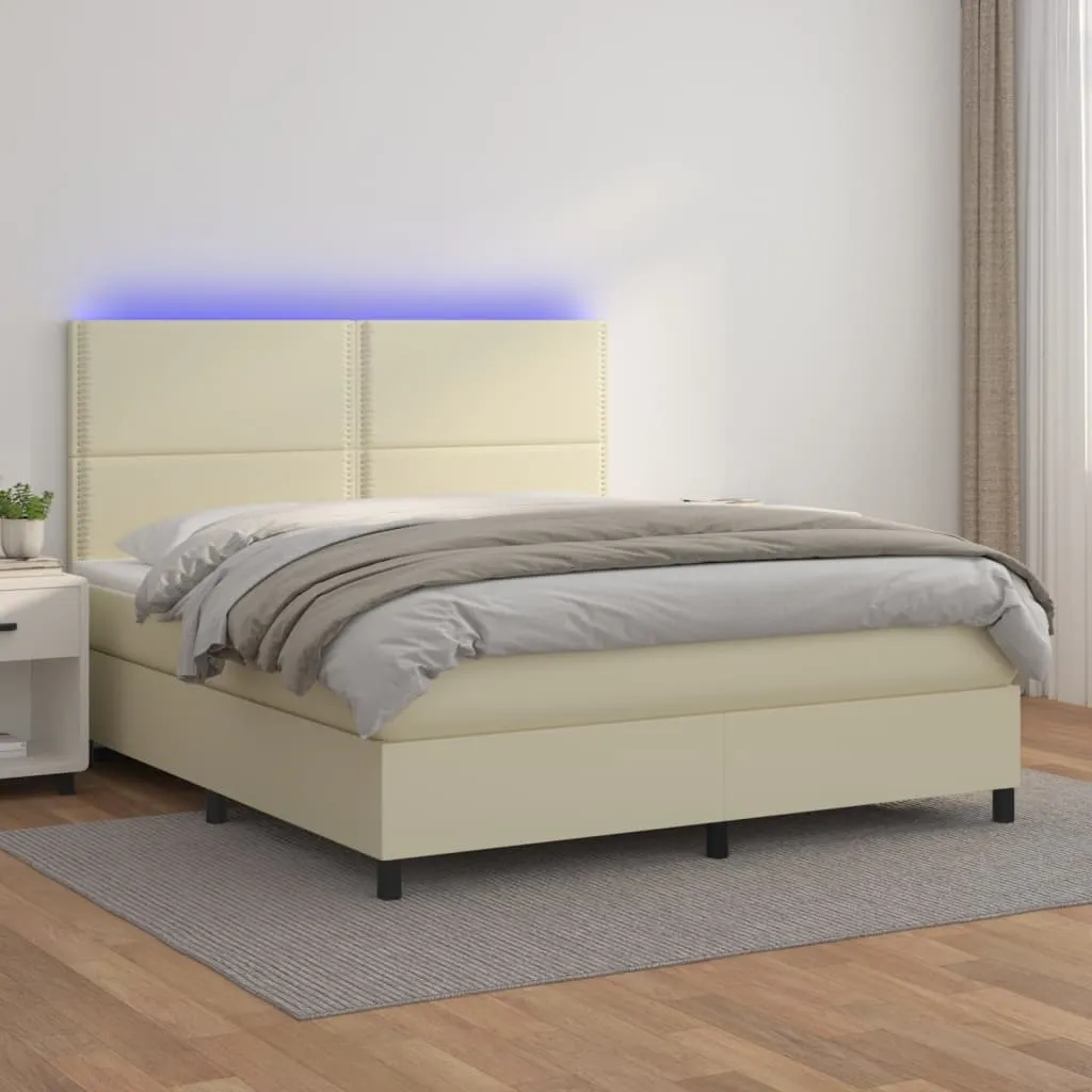 vidaXL Giroletto a Molle con Materasso e LED Crema 160x200 cm