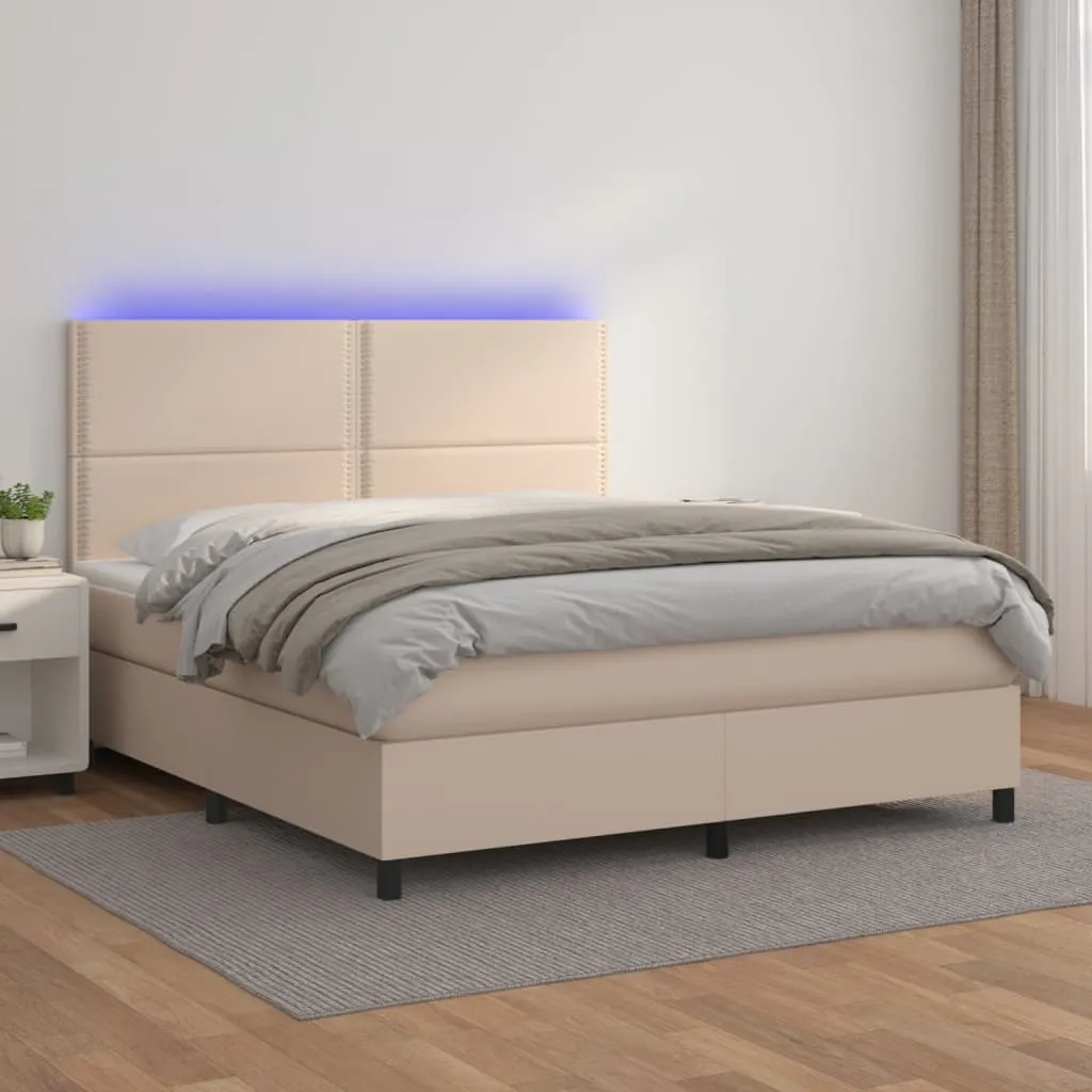 vidaXL Giroletto Molle Materasso e LED Cappuccino 180x200cm Similpelle