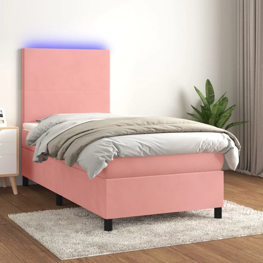 vidaXL Letto a Molle con Materasso e LED Rosa 80x200 cm in Velluto