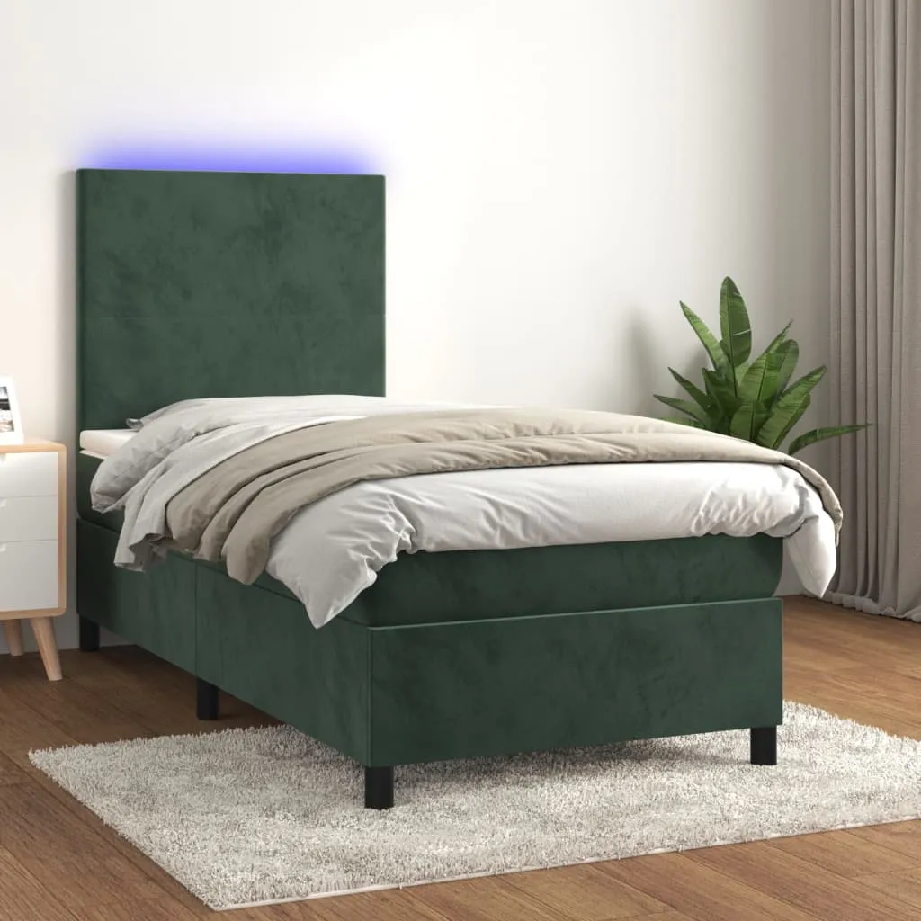 vidaXL Letto a Molle con Materasso e LED Verde Scuro 100x200cm Velluto