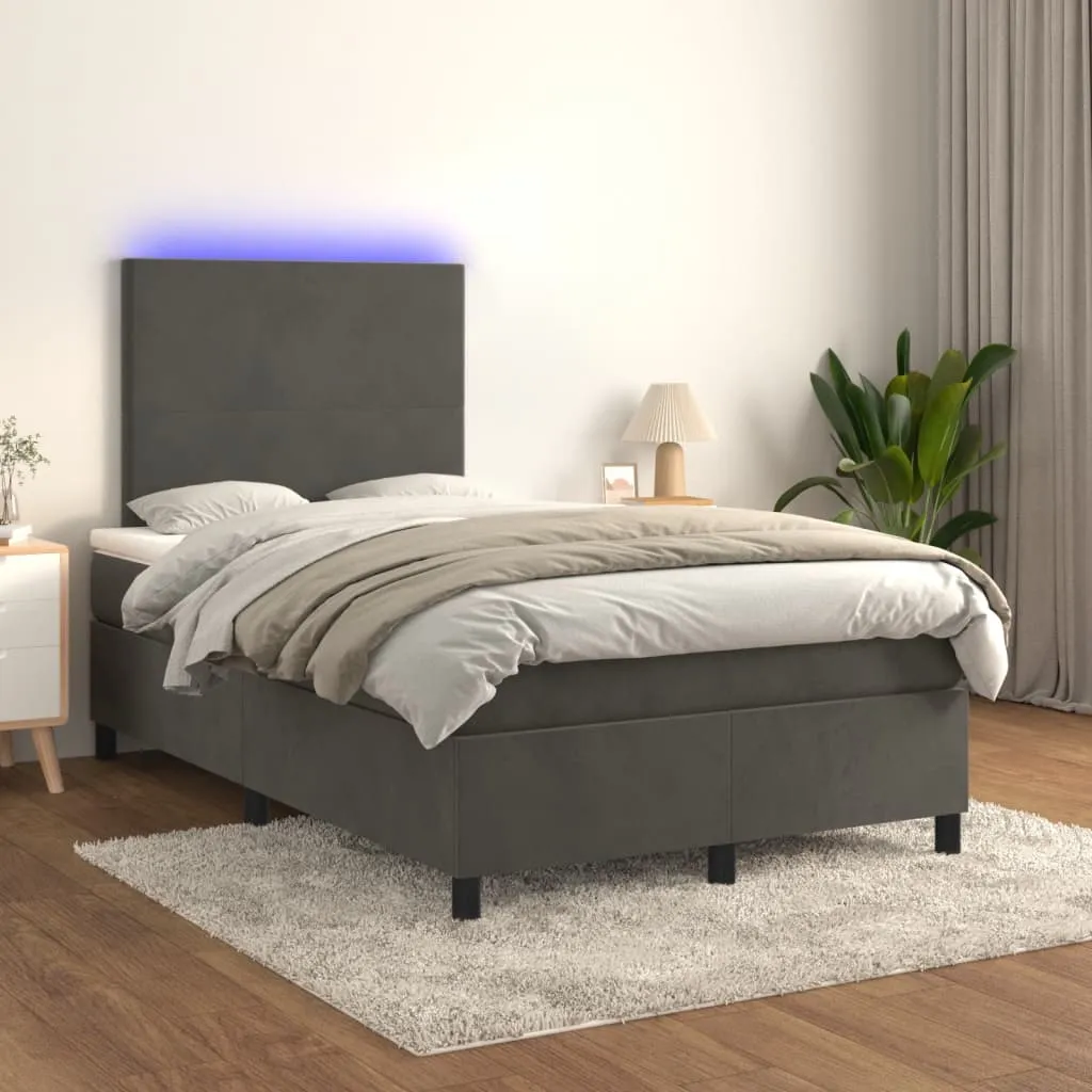 vidaXL Letto a Molle con Materasso e LED Grigio Scuro 120x200 cm