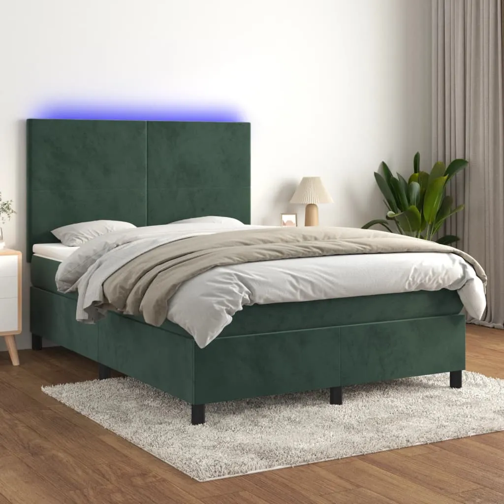 vidaXL Letto a Molle con Materasso e LED Verde Scuro 140x190cm Velluto