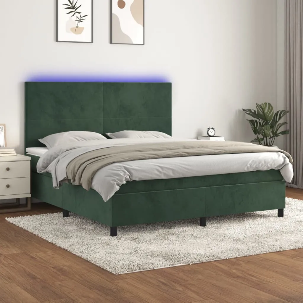 vidaXL Letto a Molle con Materasso e LED Verde Scuro 160x200cm Velluto