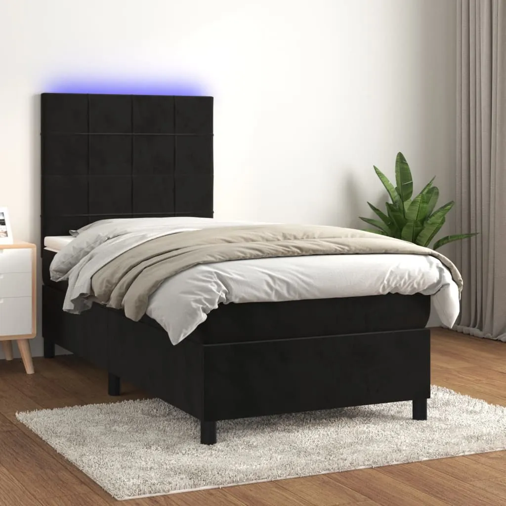 vidaXL Letto a Molle con Materasso e LED Nero 90x200 cm in Velluto