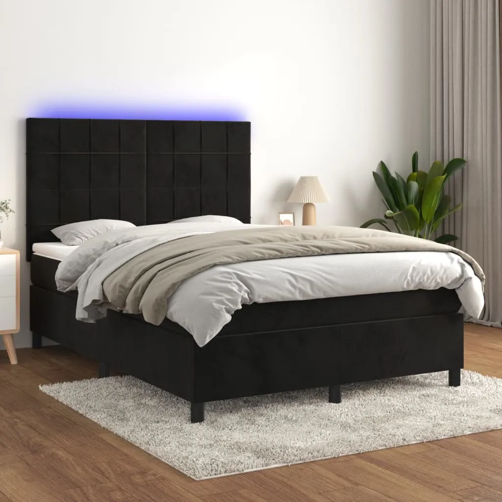 vidaXL Letto a Molle con Materasso e LED Nero 140x200 cm in Velluto