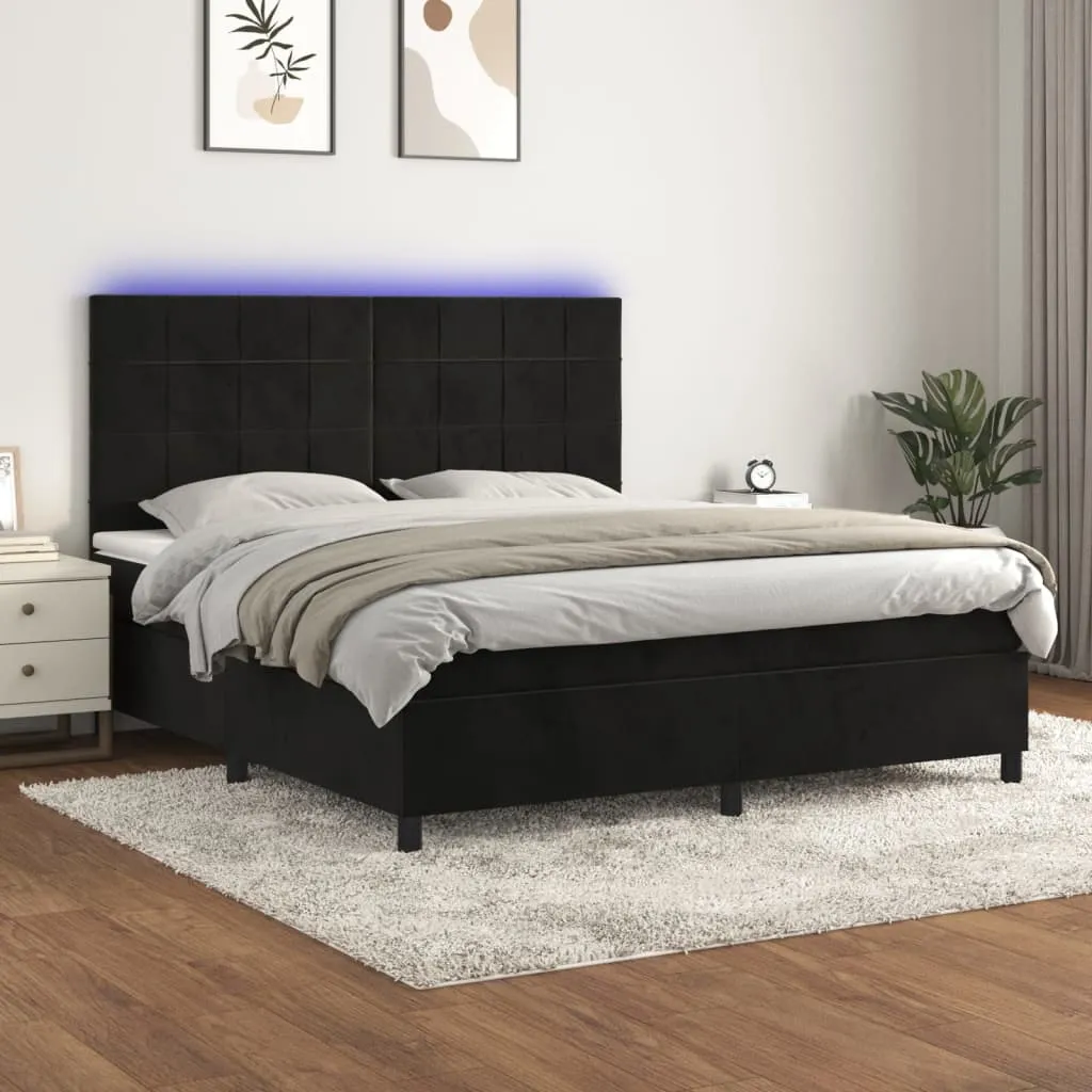 vidaXL Letto a Molle con Materasso e LED Nero 180x200 cm in Velluto