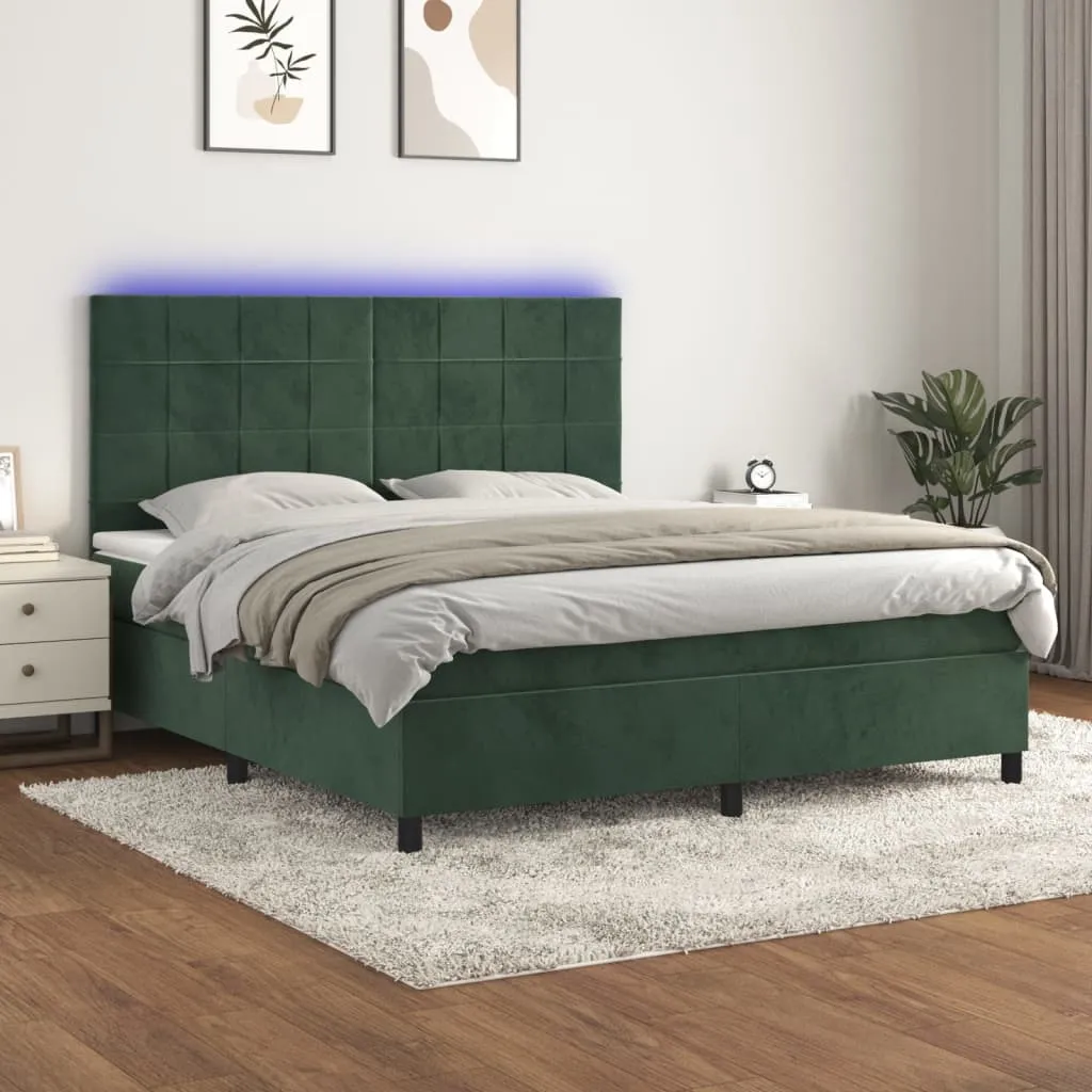 vidaXL Letto a Molle con Materasso e LED Verde Scuro 180x200cm Velluto