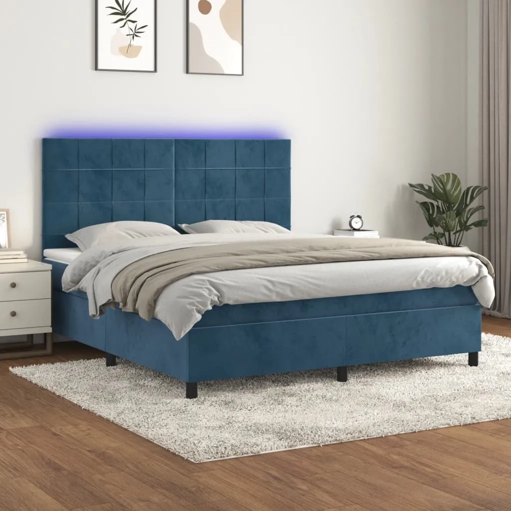 vidaXL Letto a Molle con Materasso e LED Blu Scuro 180x200 cm