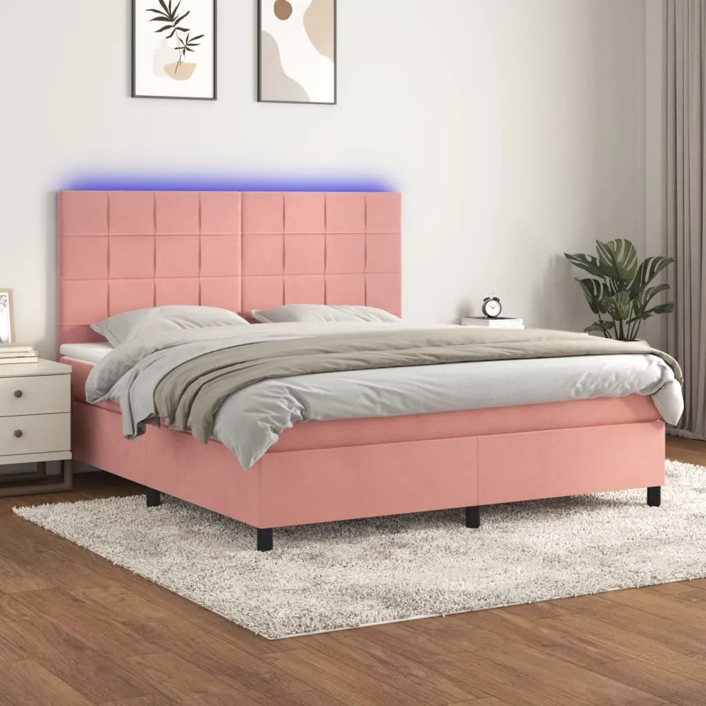 vidaXL Letto a Molle con Materasso e LED Rosa 180x200 cm in Velluto