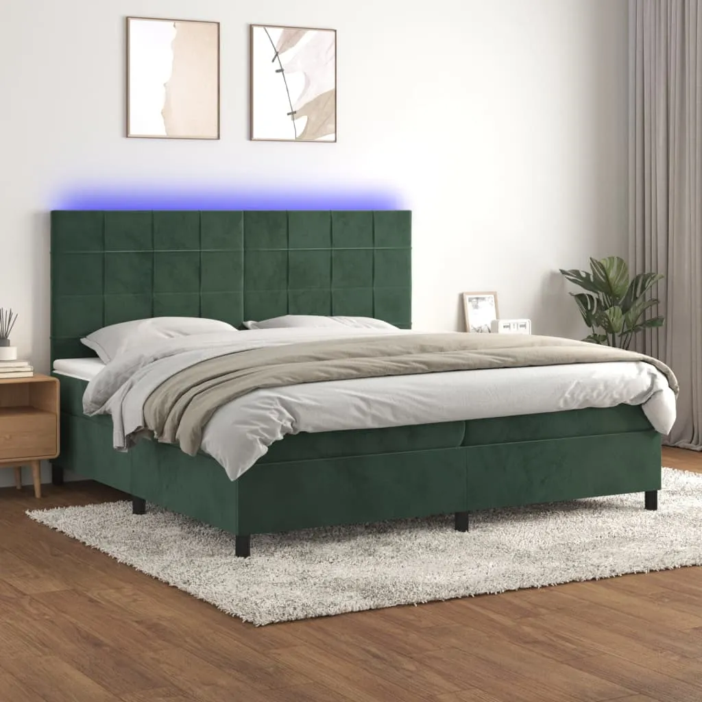 vidaXL Letto a Molle con Materasso e LED Verde Scuro 200x200cm Velluto