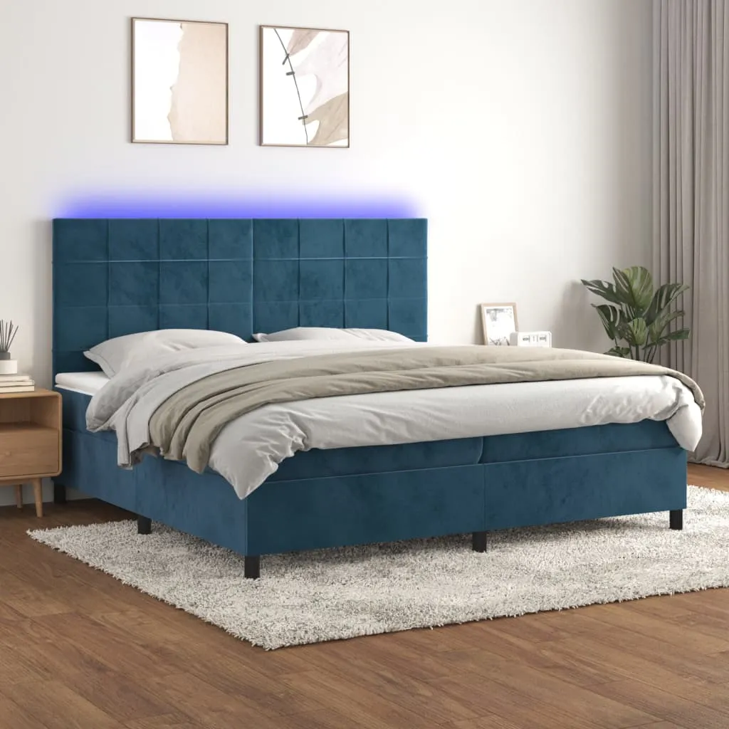 vidaXL Letto a Molle con Materasso e LED Blu Scuro 200x200 cm