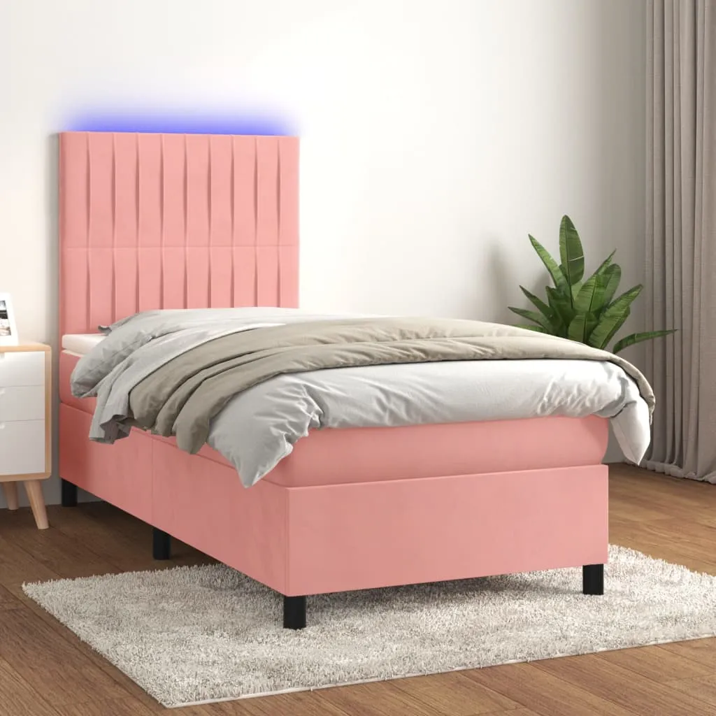 vidaXL Letto a Molle con Materasso e LED Rosa 80x200 cm in Velluto