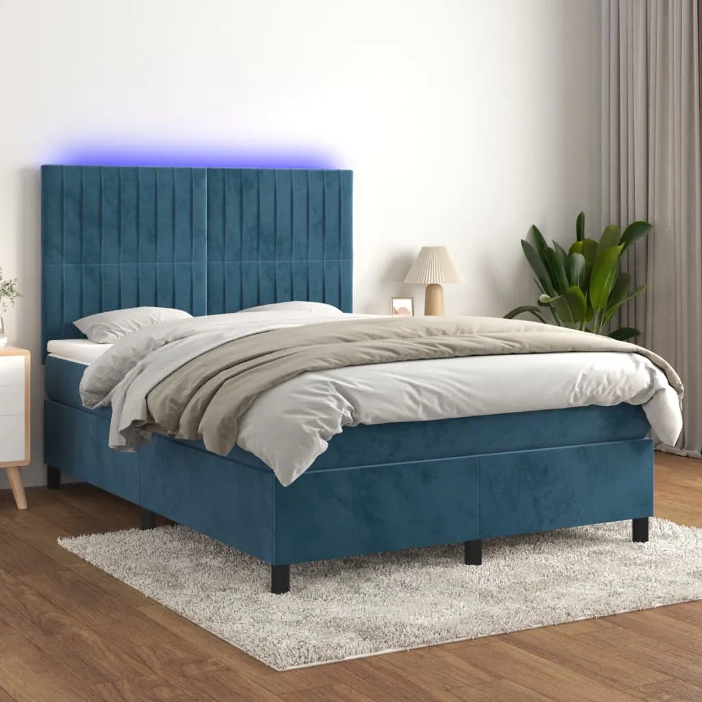 vidaXL Letto a Molle con Materasso e LED Blu Scuro 140x200 cm