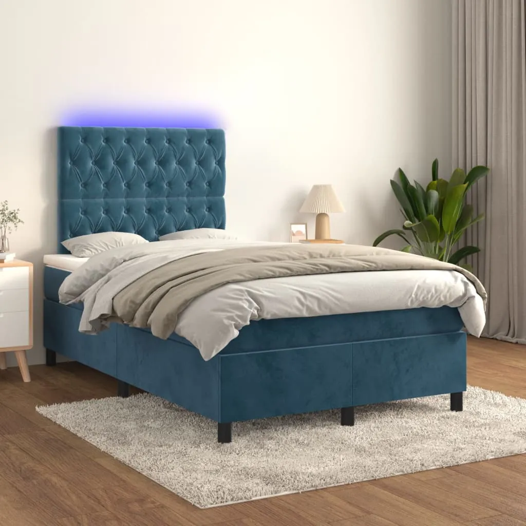 vidaXL Letto a Molle con Materasso e LED Blu Scuro 120x200cm