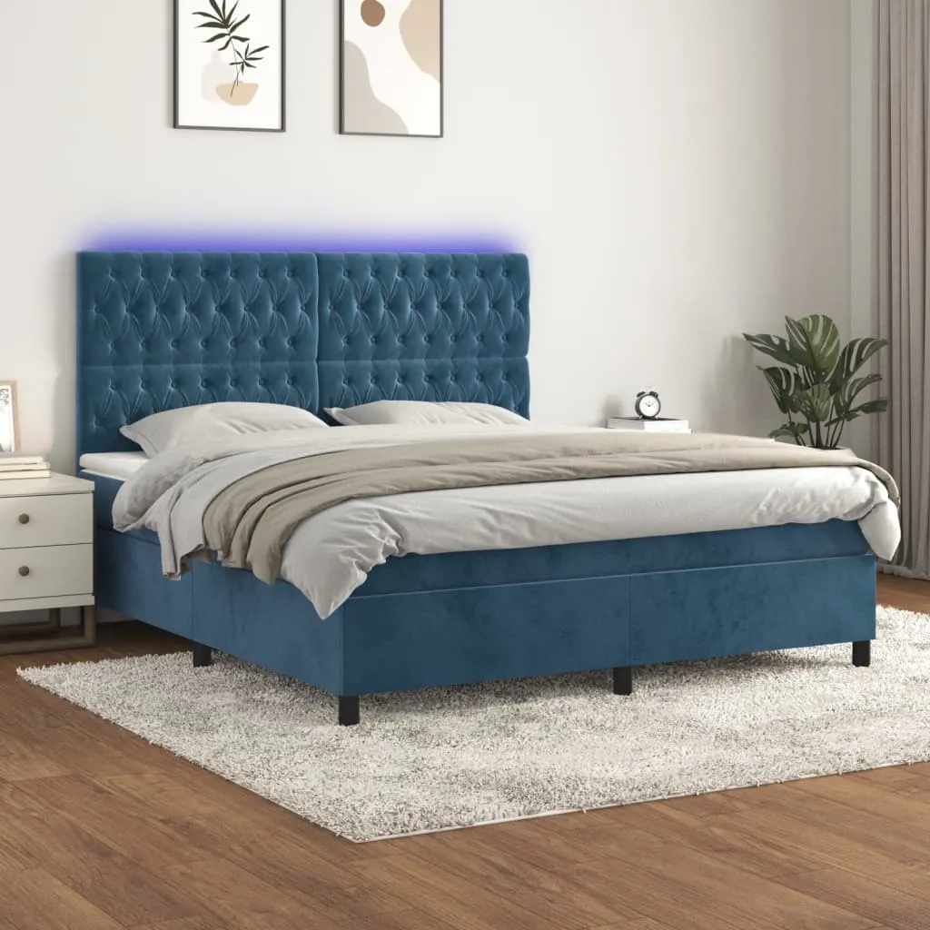 vidaXL Letto a Molle con Materasso e LED Blu Scuro 160x200 cm