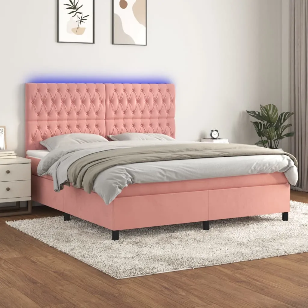 vidaXL Letto a Molle con Materasso e LED Rosa 160x200 cm in Velluto