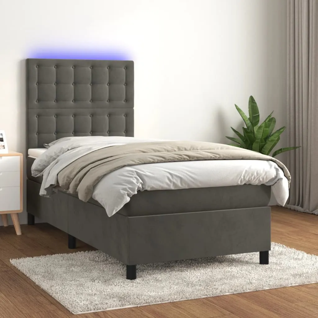 vidaXL Letto a Molle con Materasso e LED Grigio Scuro 80x200cm Velluto